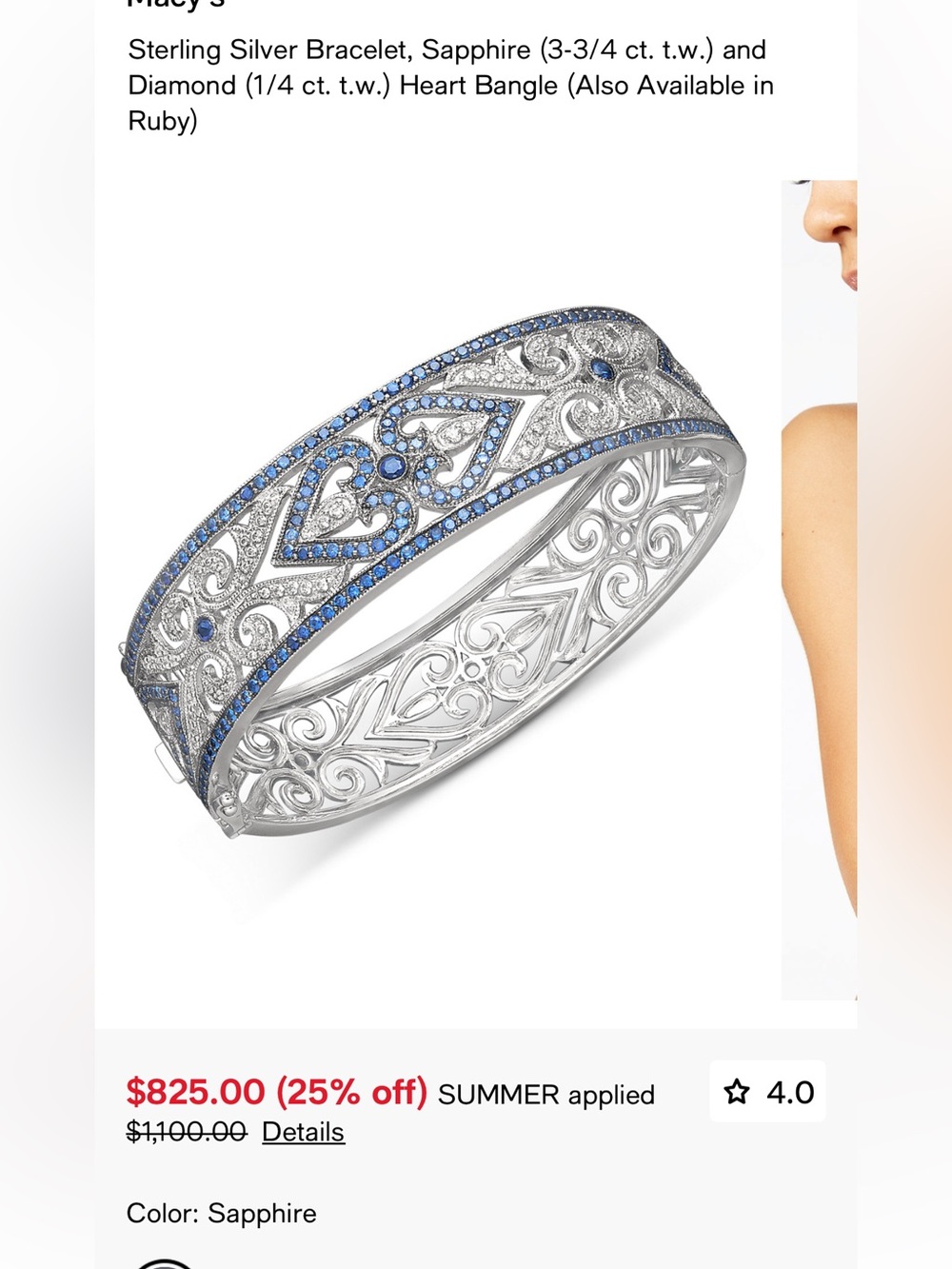 Sapphire Diamond  Bangle Sterling Silver new - Picture 14 of 14